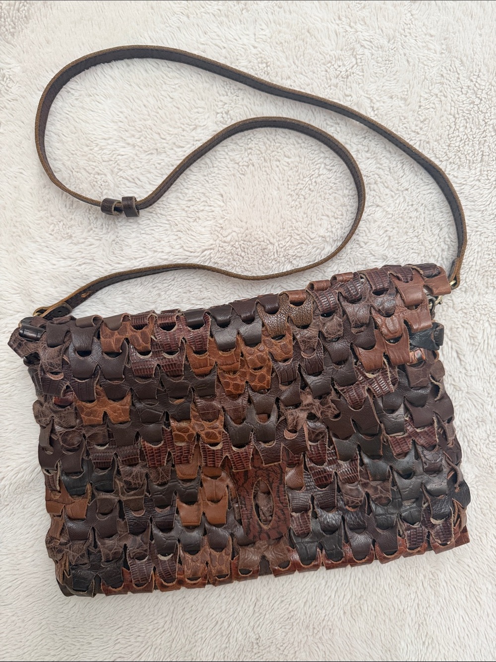 Jesslyn Blake | Woven Multi-Tone Brown Leather Crossbody Bag